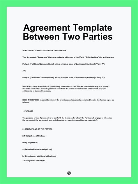 Template For Agreement Between Two Parties