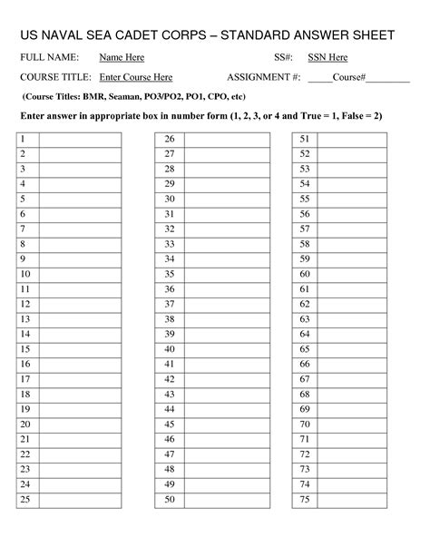 Template For Answer Sheet PDF