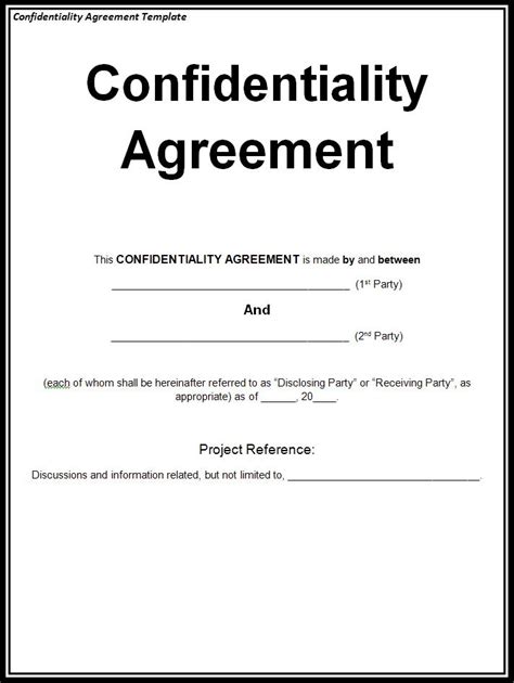 Template For Confidentiality Agreement