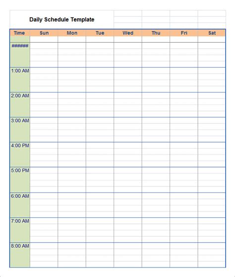 Template For Daily Schedule