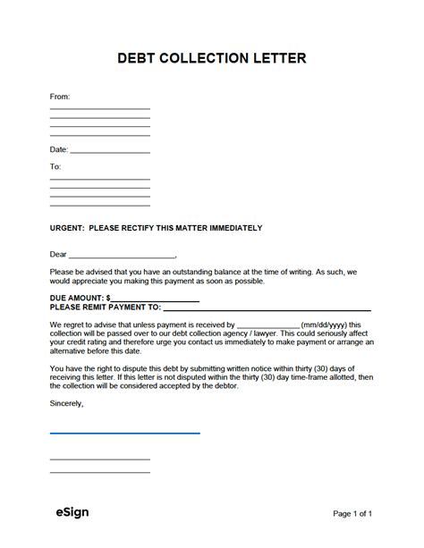 Template For Debt Collection Letter