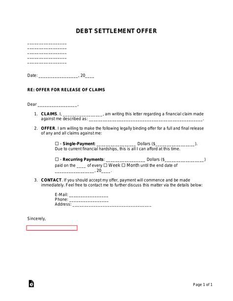 Template For Debt Settlement Letter