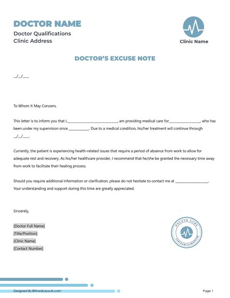 Template For Dr Excuse Note