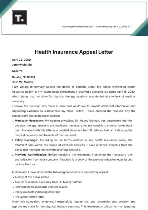 Template For Insurance Appeal Letter