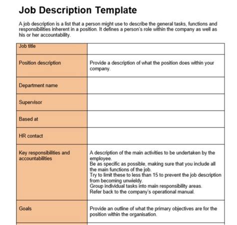 Template For Job Description In Word