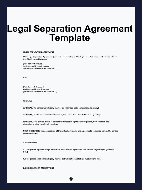 Template For Legal Separation Agreement