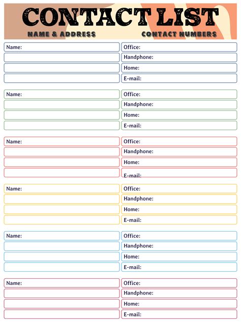 Template For Name Address And Phone Number