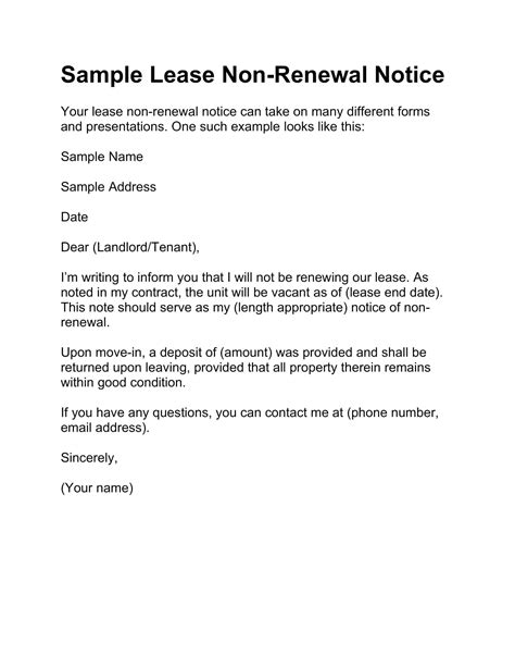 Template For Not Renewing Lease