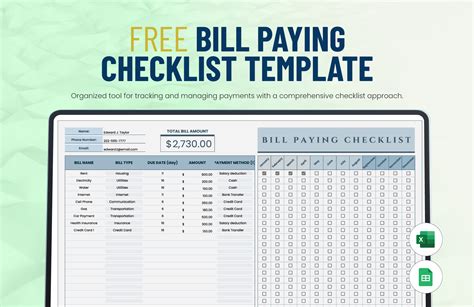 Template For Paying Bills