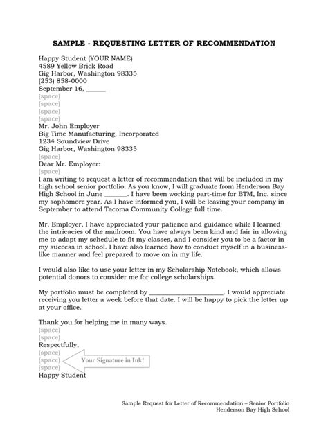 Template For Requesting A Letter Of Recommendation