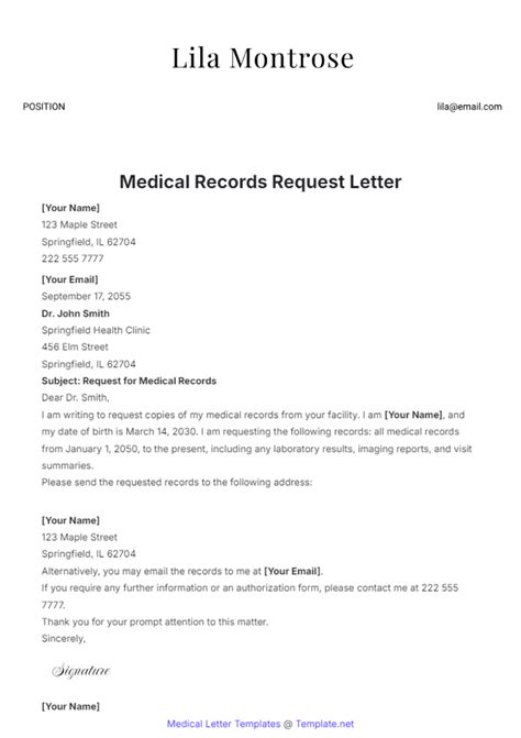 Template For Requesting Medical Records