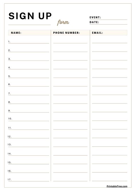 Template For Sign Up Sheet