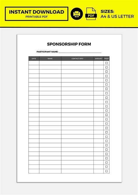 Template For Sponsor Form