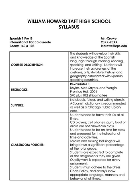 Template For Syllabus