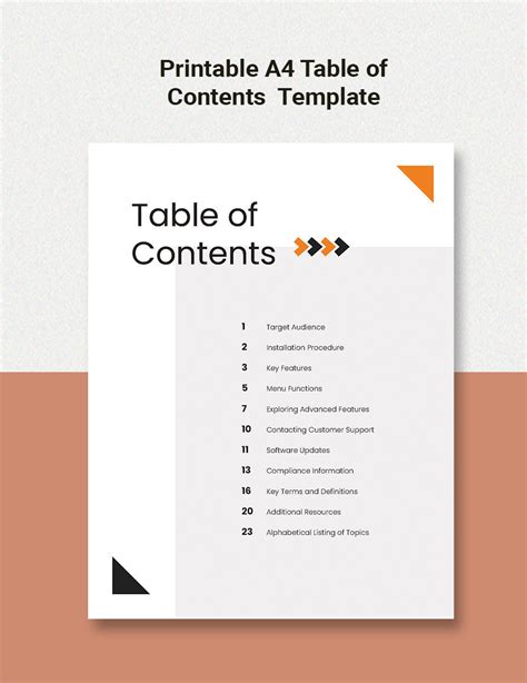 Template For Table Of Contents