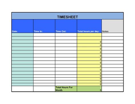 Template For Timesheet