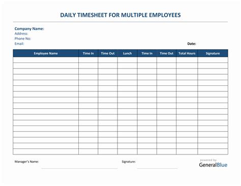Template For Timesheet For Employees