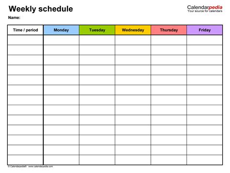 Template For Weekly Schedule