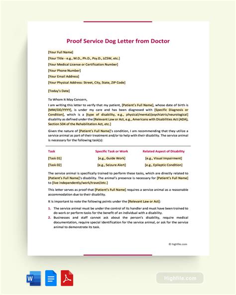 Template Letter For Service Dog