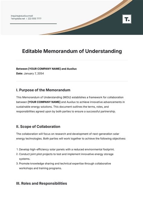 Template Memorandum Of Understanding