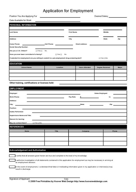 Template Of Application For Employment