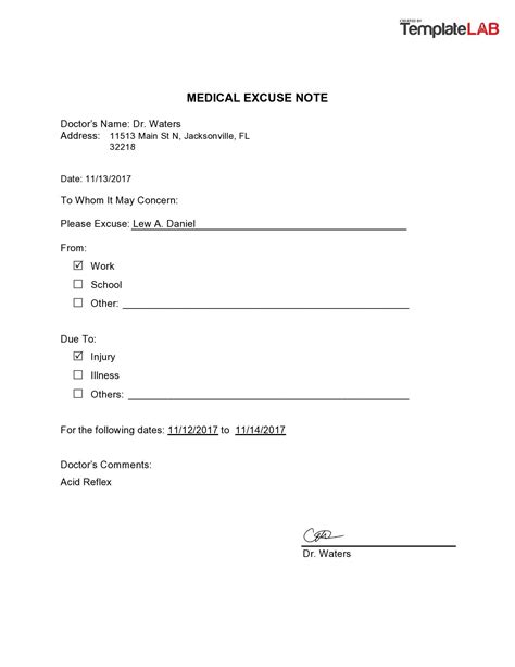 Template Of Doctors Note
