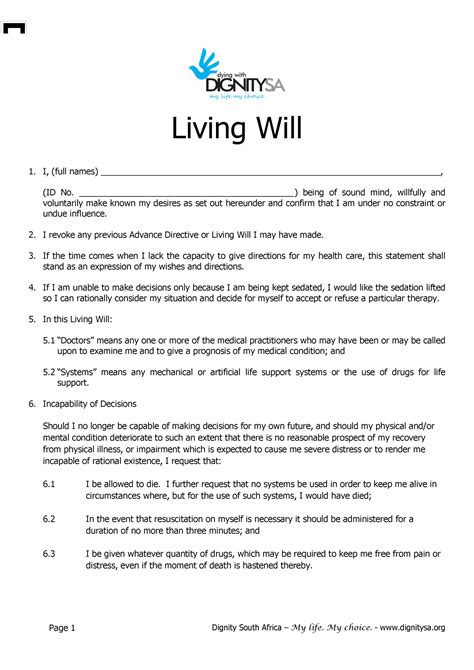 Template Of Living Will