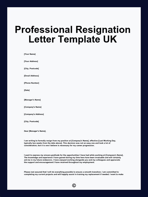 Template Of Resignation Letter Uk