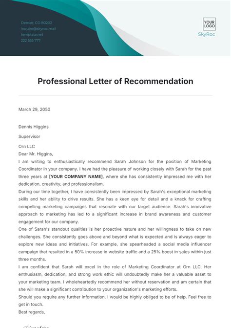 Template Recommendation Letter