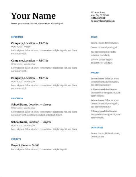 Template Resume Google Docs