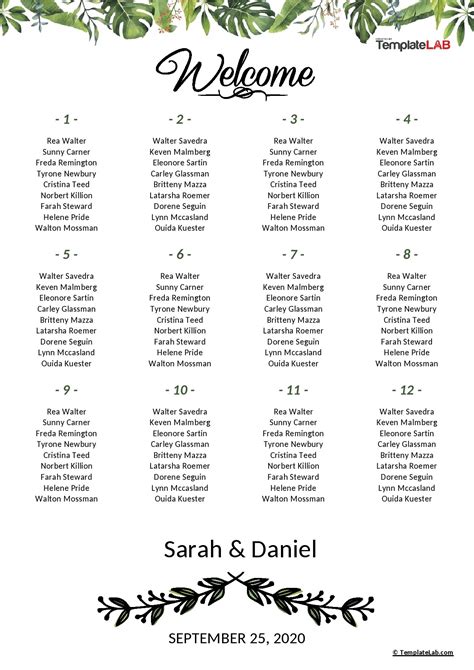 Template Wedding Seating Chart
