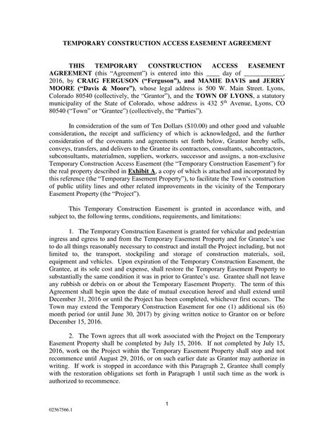 Temporary Construction Easement Template