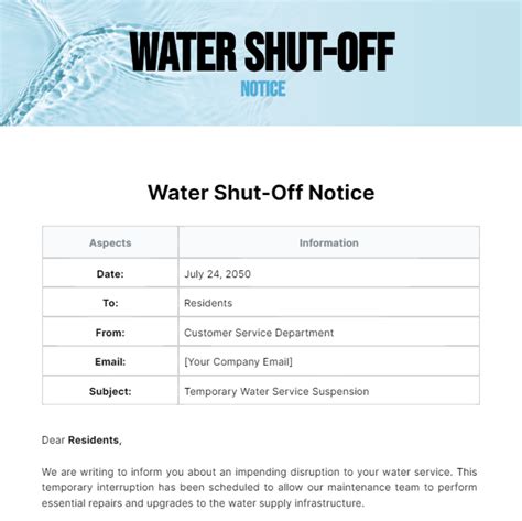 Temporary Water Shut Off Notice Template