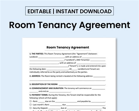 Tenancy Agreement Template For Renting A Room