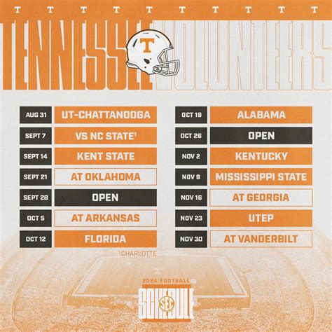 Tennessee Football Printable Schedule