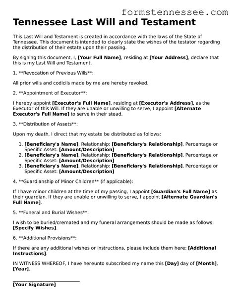 Tennessee Last Will And Testament Template