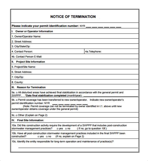 Termination Documentation Template