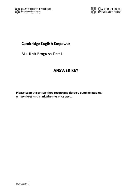 Test 1 Answer Key Cambridge University Press Doc