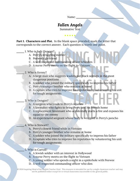 Test And Answer Keys To Fallen Angels PDF