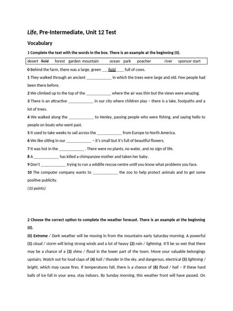 Test Answers Pre Intermediate Unit 12 PDF