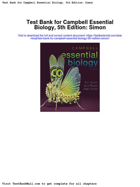 Test Bank for Campbell Essential Biology 5th Edition by Simon pdf Kindle Editon