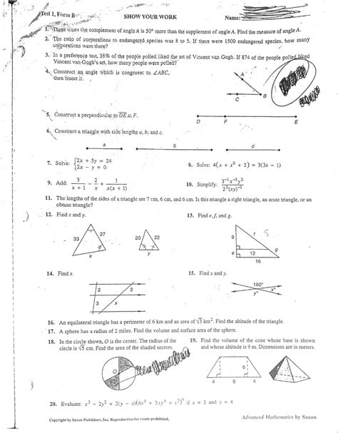 Test Form 1b Geometry Answers PDF