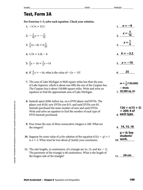 Test Form A Continued Answers Key Doc