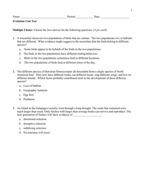 Test On Evolution Answer Key Doc