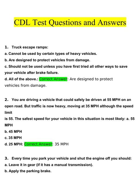 Test Questions And Answers Cdl Reader