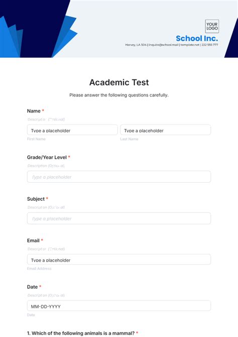 Test Template For Teachers