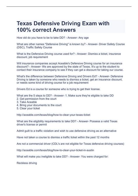 Texas Defensive Driving Quiz Answers Doc