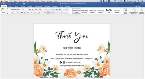 Thank You Card Templates Word