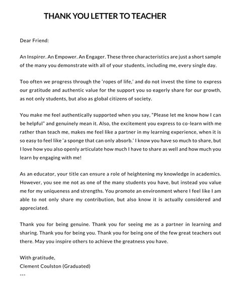 Thank You Letter for Teacher from Student Teacher: Expressing Gratitude for Guidance and Support