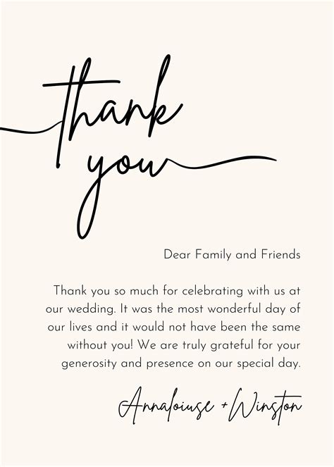 Thank You Note Template Wedding